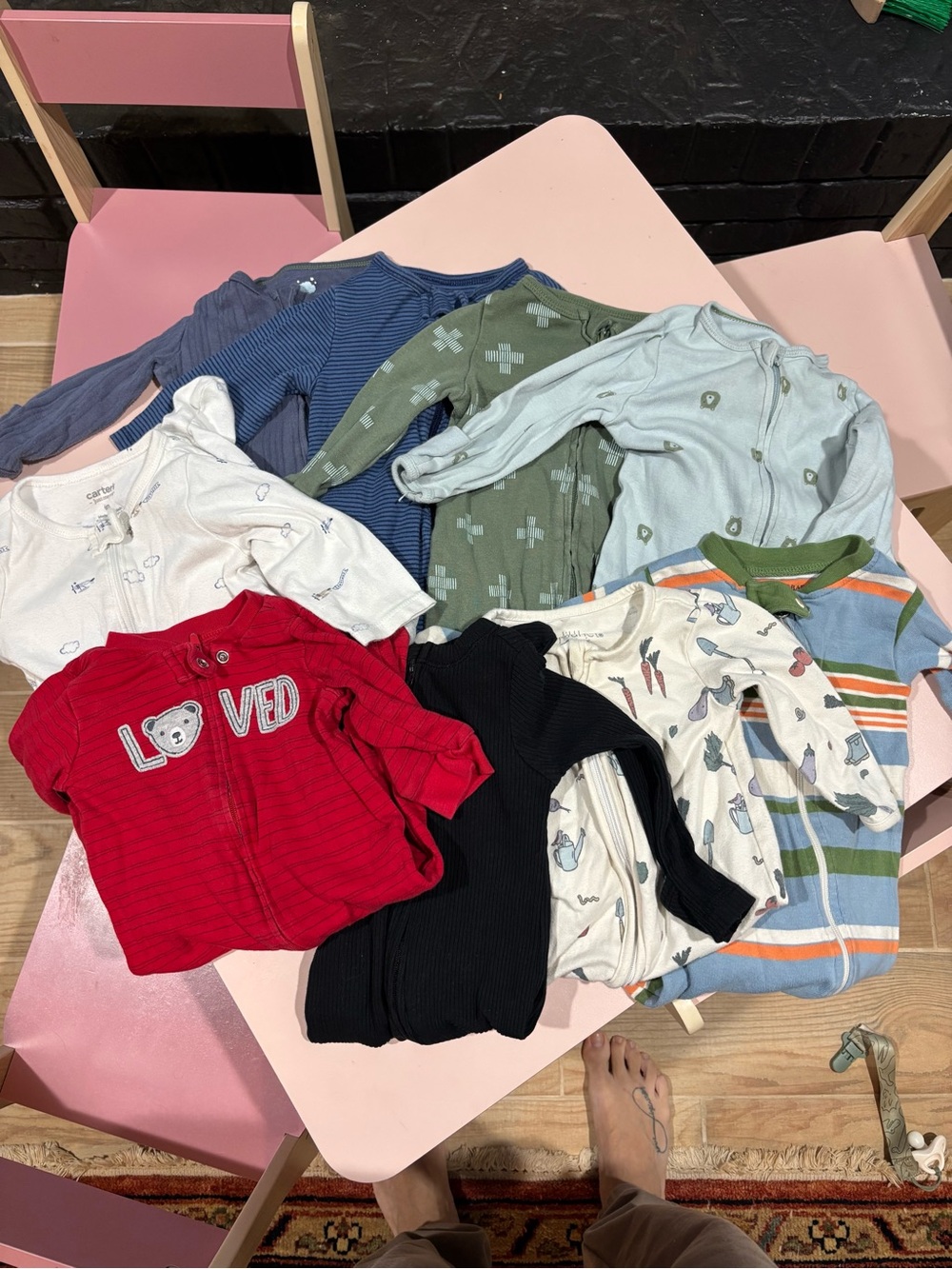 Bundle of 9 Kids Zip-Front Sleepers and Tops - Assorted Colors